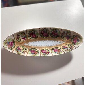 Vintage Navette Shaped Serving Dish with Courting Couple and Gilding